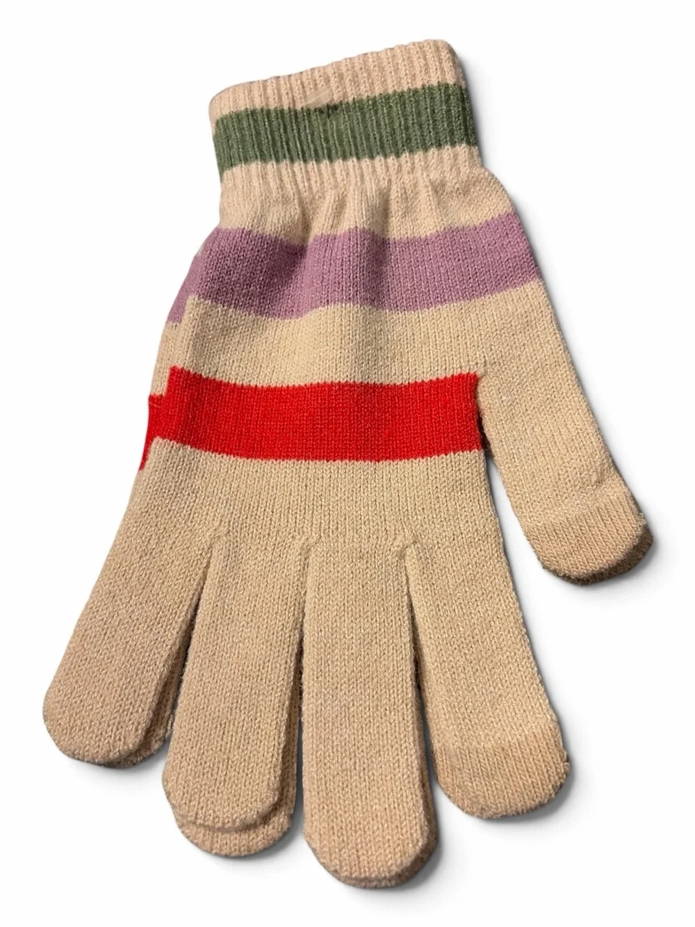 Old Navy Striped Knit Gloves in Beige with Red, Purple & Green Accents NWT